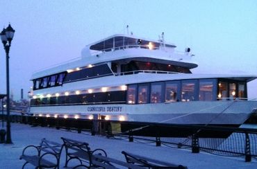 Dinner yacht in port in evening