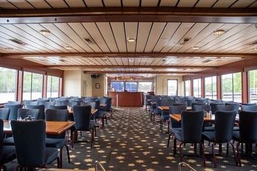 Yacht set up for lecture or business meeting.