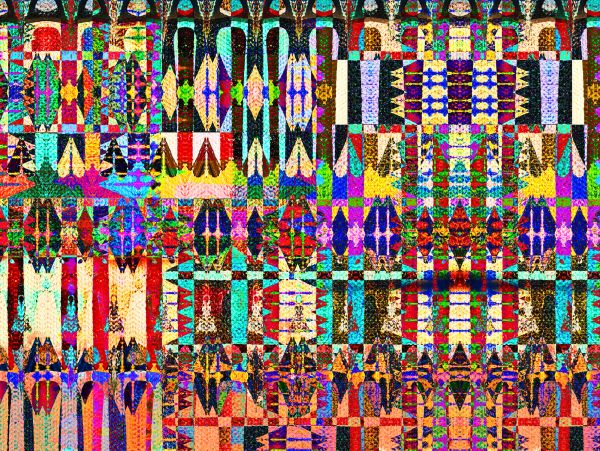 Colorful geometric mosaic with intricate symmetrical patterns.