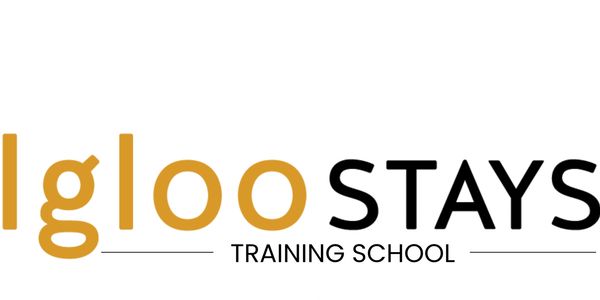 Logo for Igloo Stays Training School with distinct orange and black text.