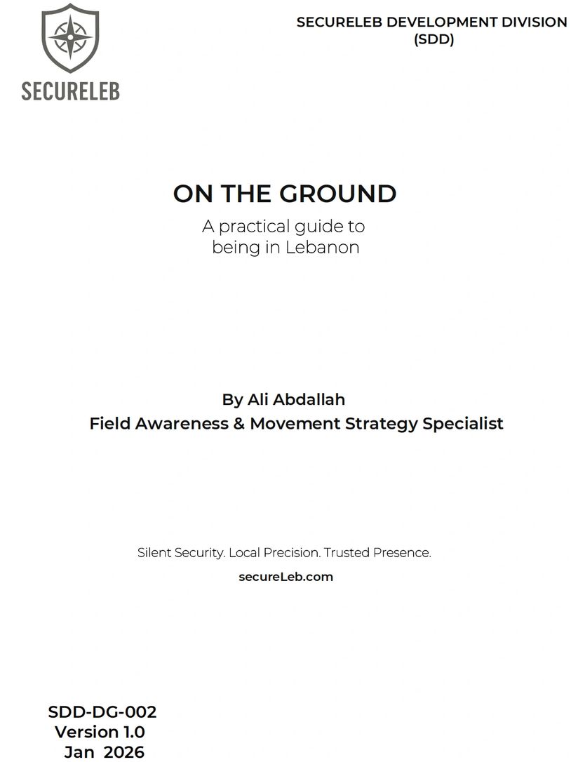 Cover page of a practical guide titled 'On The Ground' about being in Lebanon.