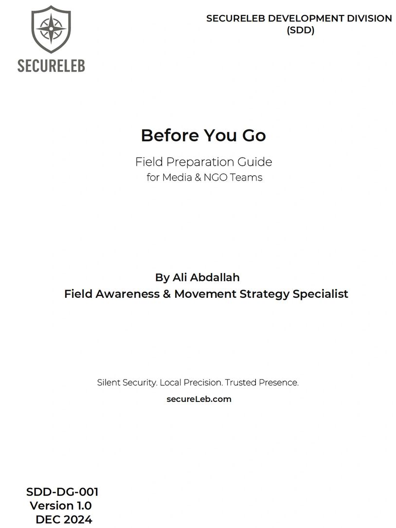 Cover page of a field preparation guide for media and NGO teams by SecureLeb.