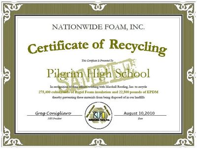 Nationwide Foam Recycling Certificate of recycling