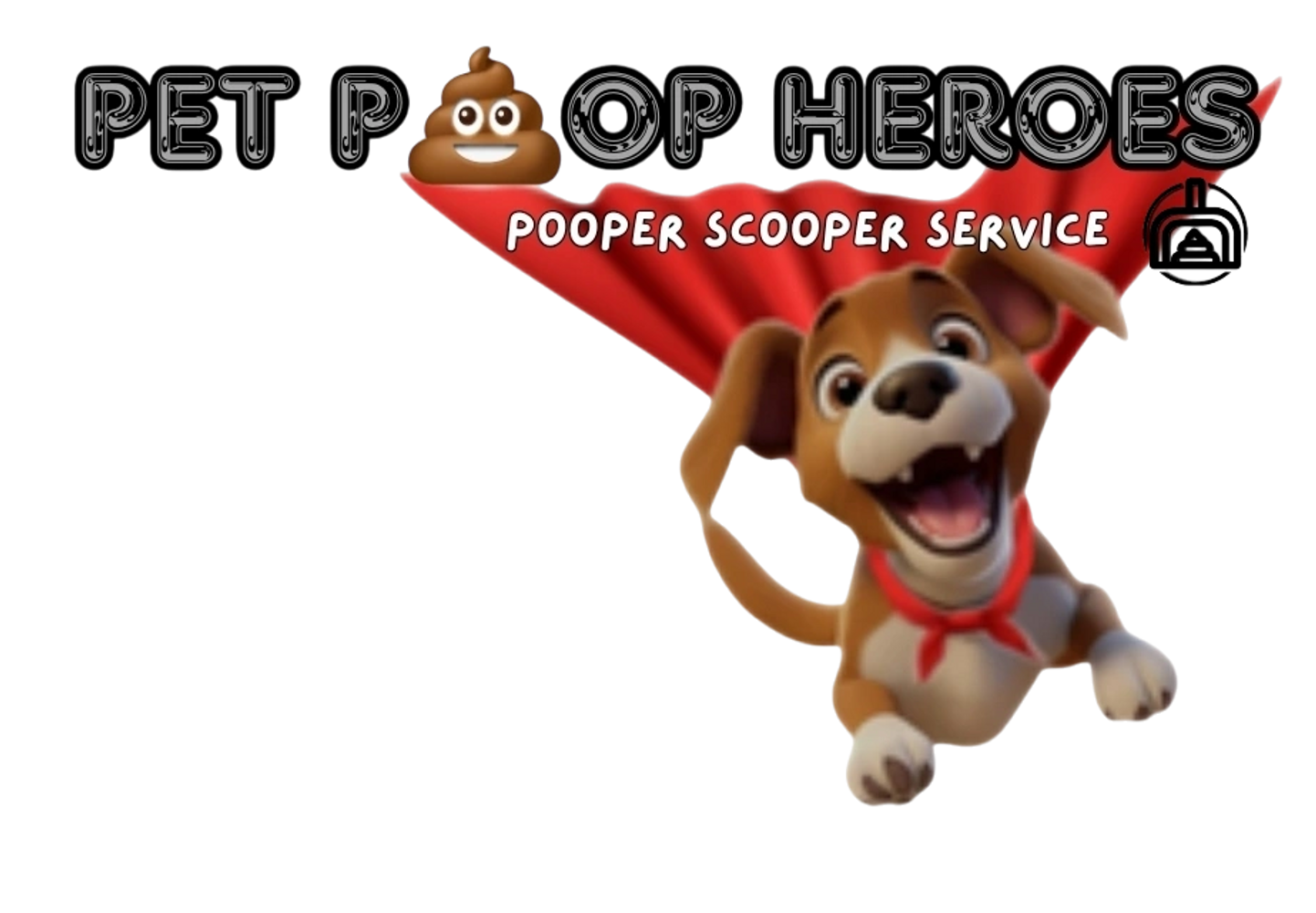 Logo for Pet Poop Heroes, a dog-themed pooper scooper service. Poop Hero a butler for your pet