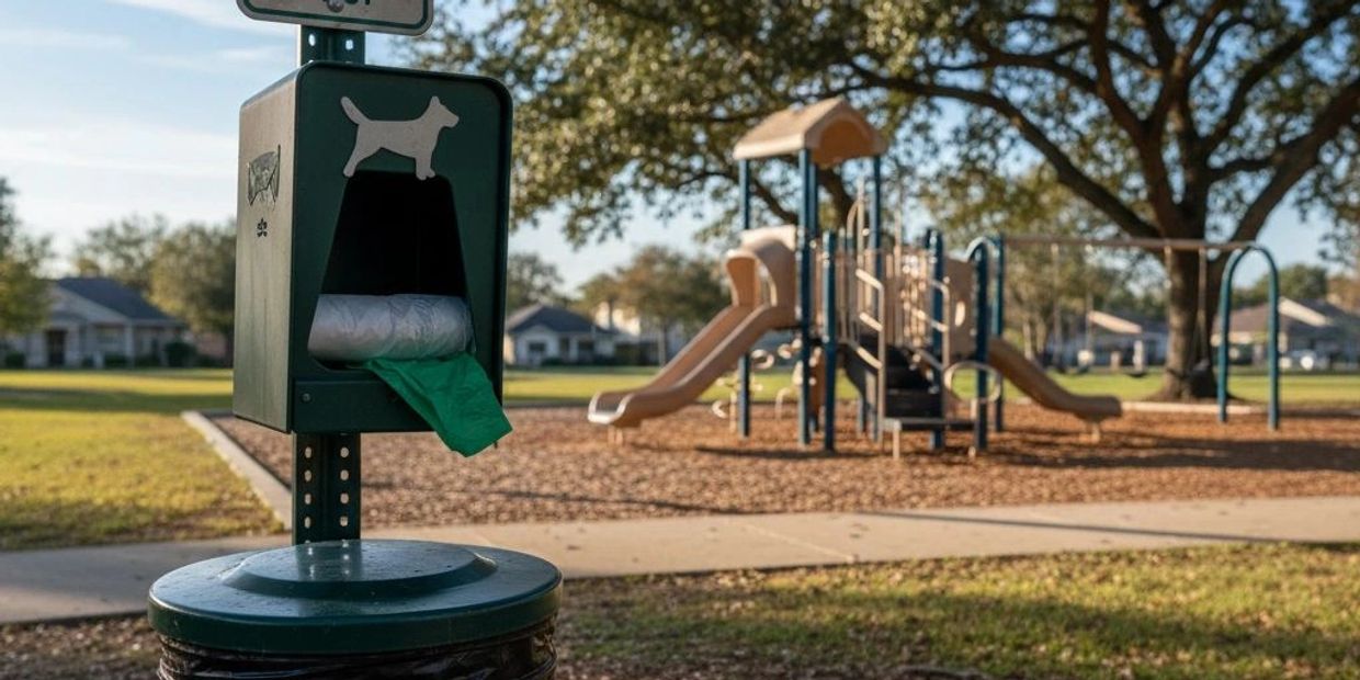 Dog waste bag dispenser at a playground.