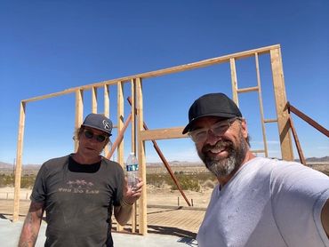 The carpentry framing begins on a new house.