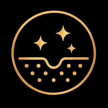 Golden skincare pore cleansing icon on black.
