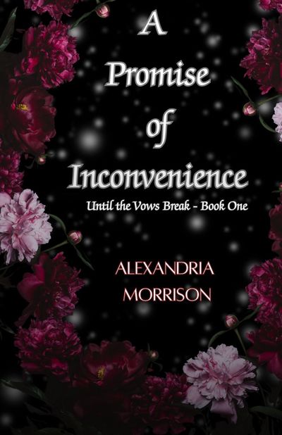 Book cover with dark floral border and glowing text.