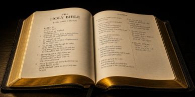 Open Holy Bible showing Psalm 23.