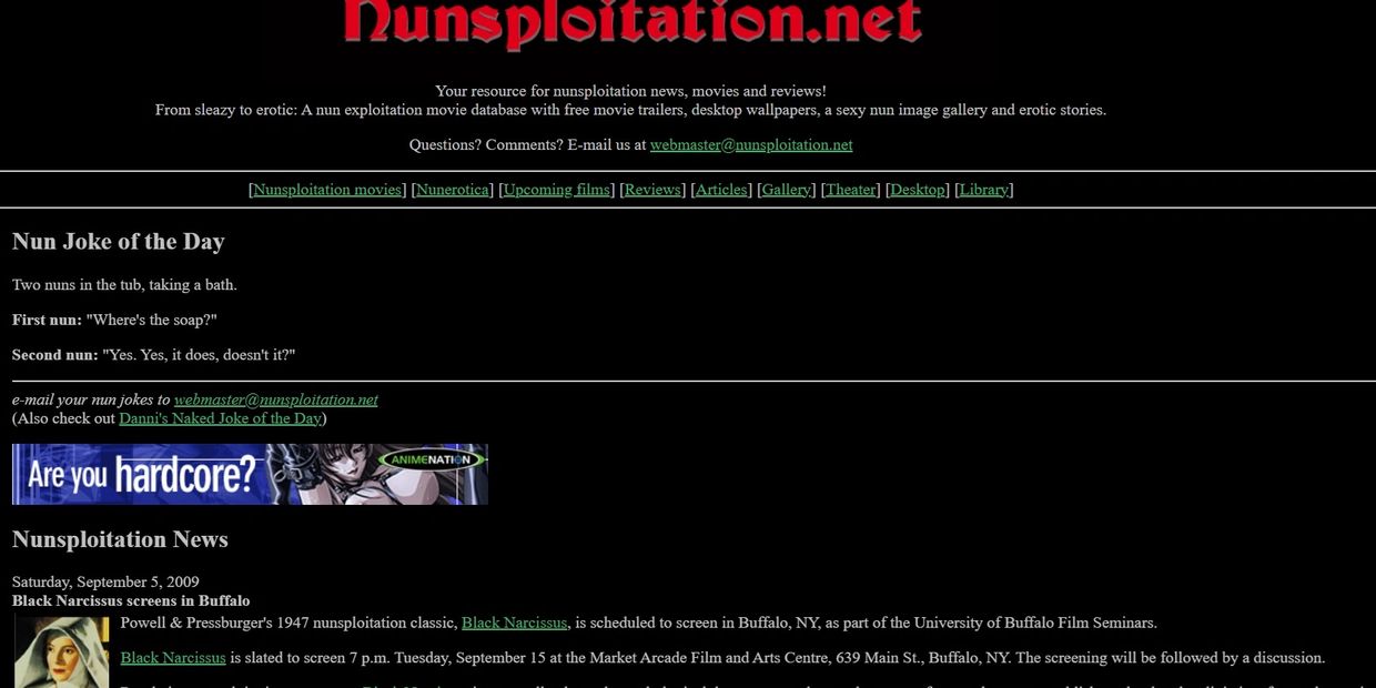 The old Nunsploitation.Net homepage from 2009
