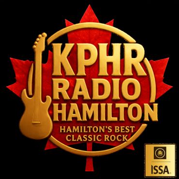 Gold and red logo for KPHR Radio Hamilton, classic rock station.