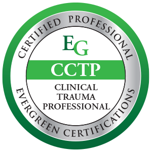 Certified Clinical Trauma Professional logo with green and silver design.