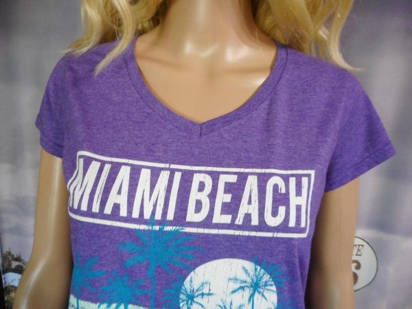 vintage miami florida vneck tee in purple with palm tress - a perfect travel friendly tshirt