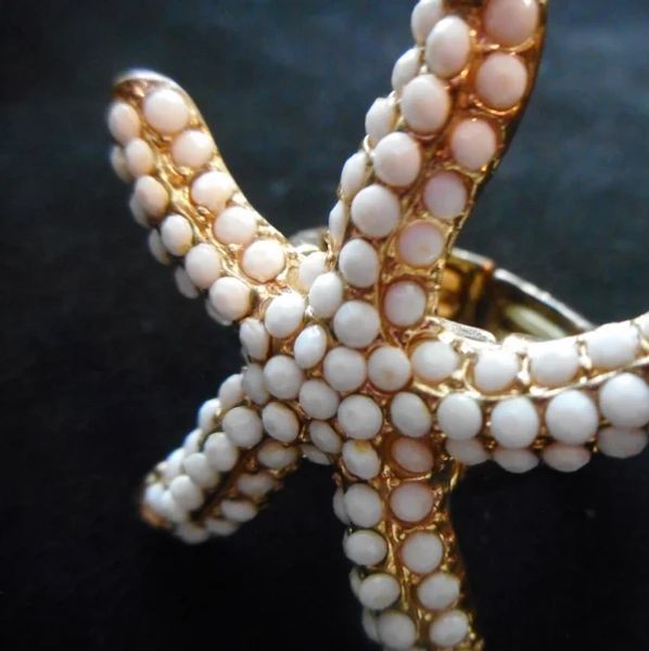 good luck new year jewelry - good luck symbols - starfish ocean ring - beads - vintage novelty ring