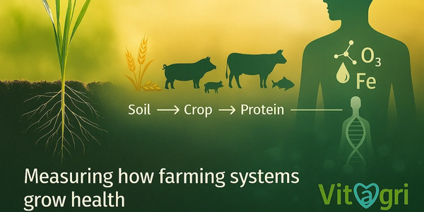 illustration to show the progress from a crop growing to protein to human nutrition