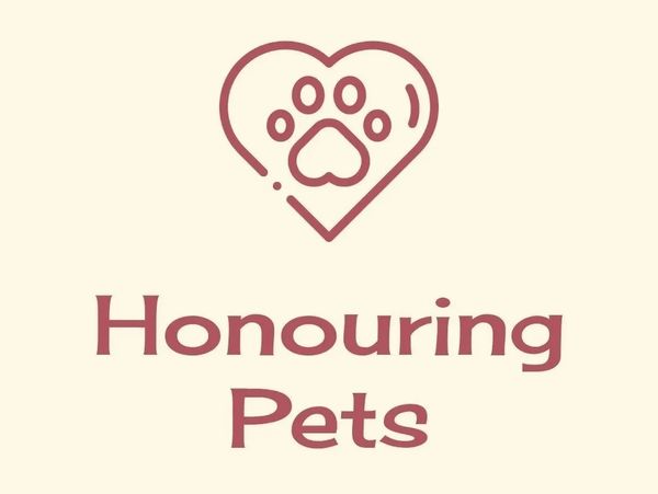Logo with a heart-shaped paw print and the words 'Honouring Pets'.
