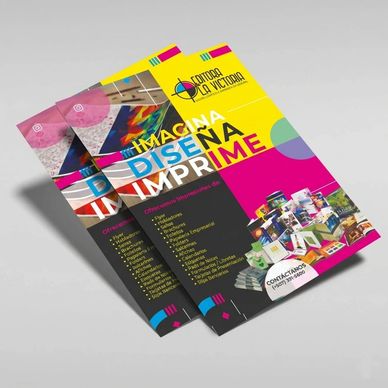 Flyers with vibrant colors showcasing printing services.