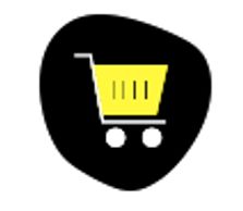 black blob icon showing a white and yellow shopping cart