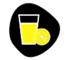 black blob icon with yellow lemon and drink