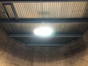 Powerful overhead LED lights on the 30 ft. ceiling illuminate the work-space.