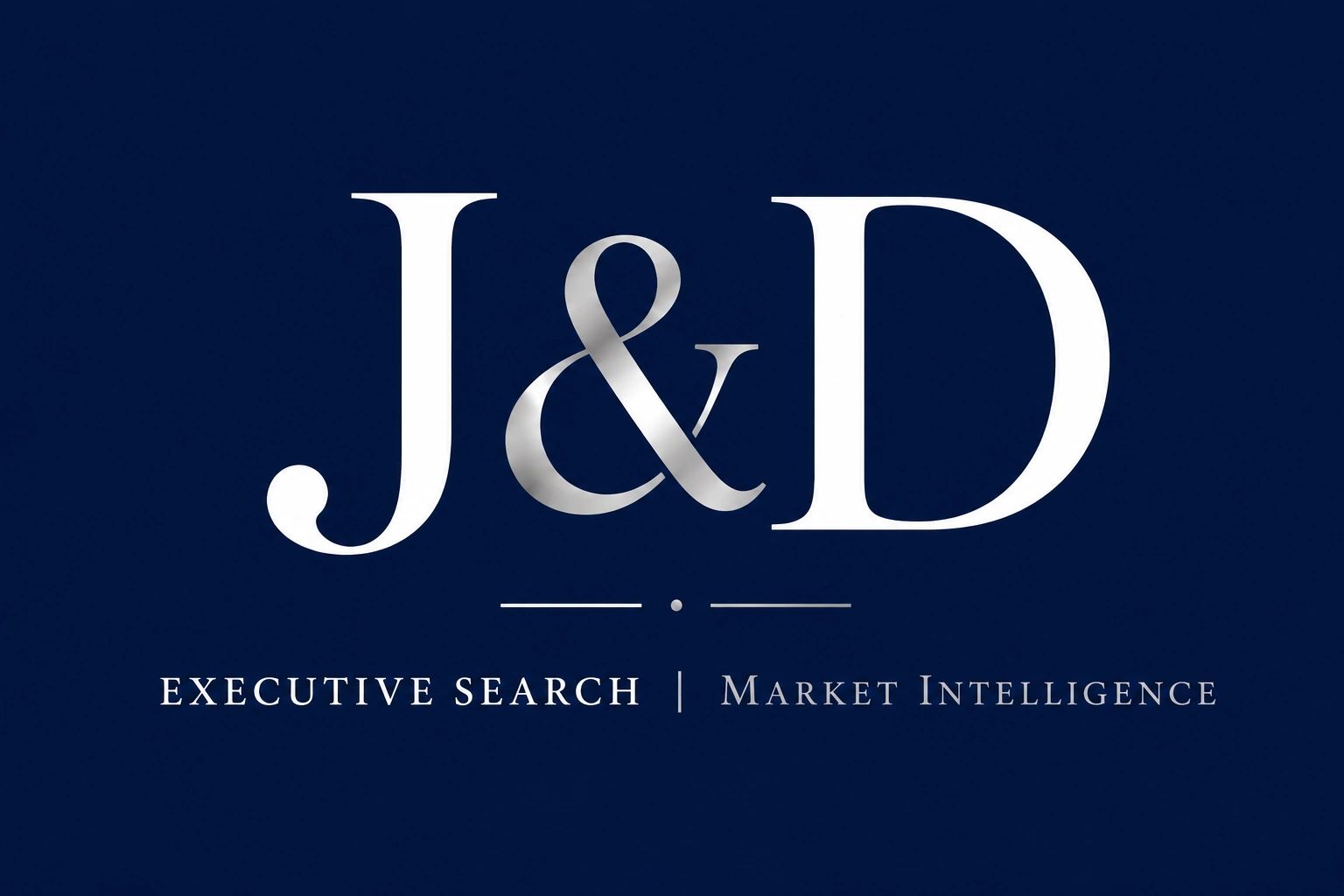 Logo elegante de J&D con texto en azul y blanco.