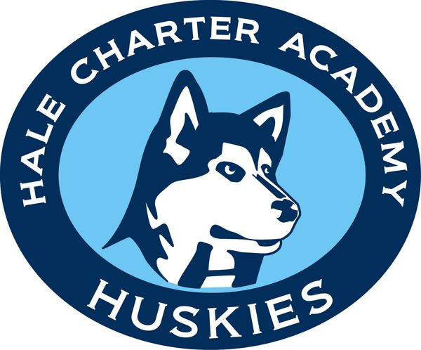 Logo of Hale Charter Academy Huskies featuring a husky head in blue and white.