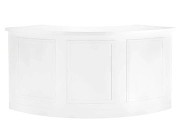 Image shows white, three-panel front, white serpentine bar available for rent in midland texas