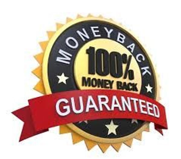 100% money back guarantee badge with a red ribbon.