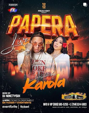Live Papera event hosted by Karola with DJ NinetySix in Raleigh, NC.