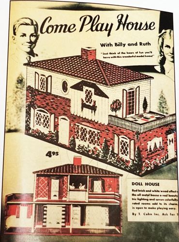 T. Cohn 1958 Tin Lithograph Dollhouse Metal MCM RetroMemento Museum #99 Ad Miniature Wonderments