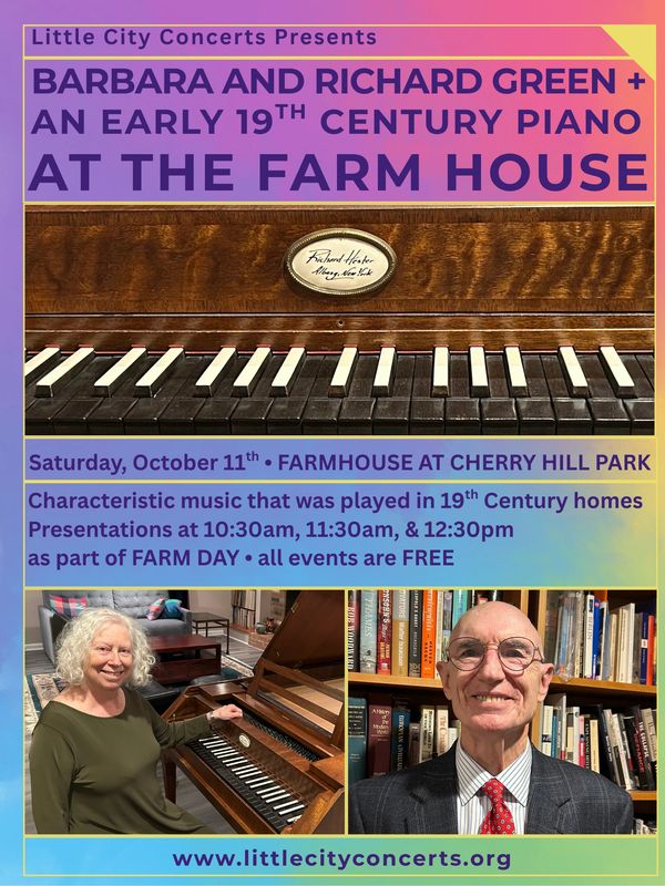 Concert event featuring Barbara and Richard Green playing an early 19th-century piano.