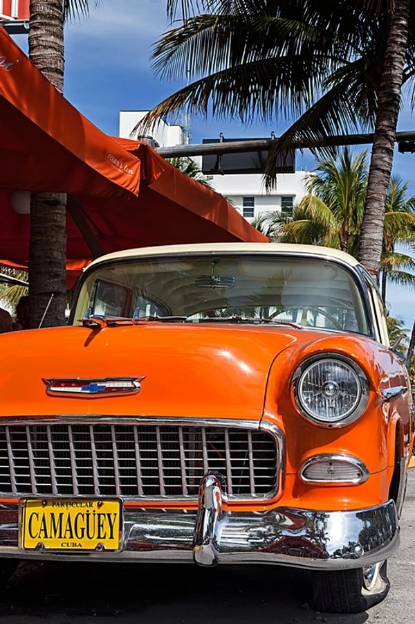 Orange 1955 Chevy on Miami streets