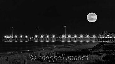 Full Moon over illuminated pier Nags Head, NC Outer Banks