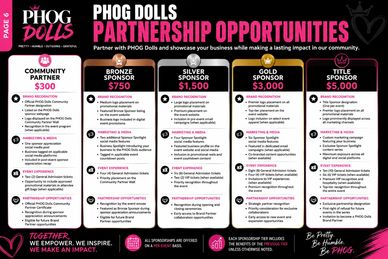 PHOG Dolls partnership opportunities with sponsorship levels and benefits.