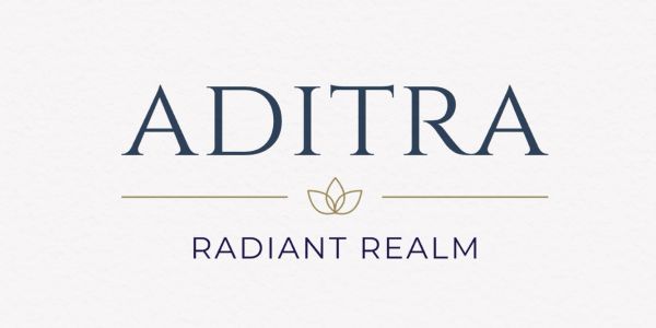 Logo reading 'ADITRA RADIANT REALM' with a minimalist floral design.