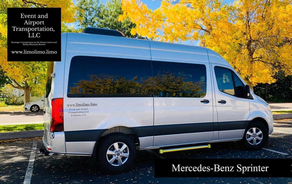 Silver Mercedes Benz Sprinter for Event and Airport Transportation LLC