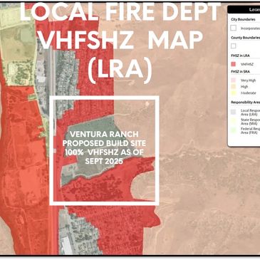 Map showing Ventura Ranch as a very high fire hazard severity zone by 2025.
