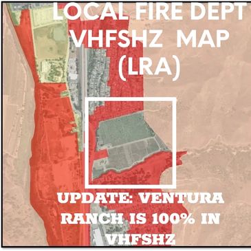 Map showing Ventura Ranch as a very high fire hazard severity zone by 2025.