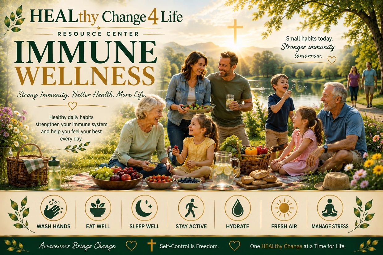 Family picnic promoting immune wellness with healthy habits.