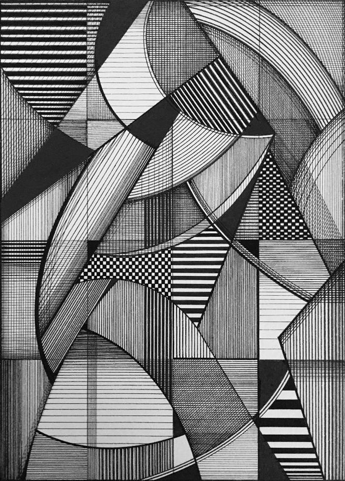 "Grid", pen and ink on paper, 10" x 7"