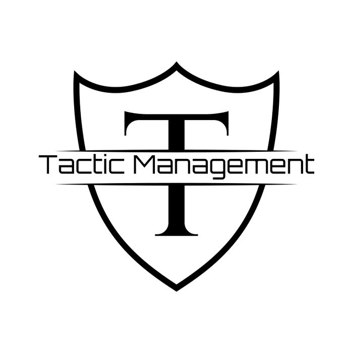 Black and white logo with a shield and the text 'Tactic Management'.