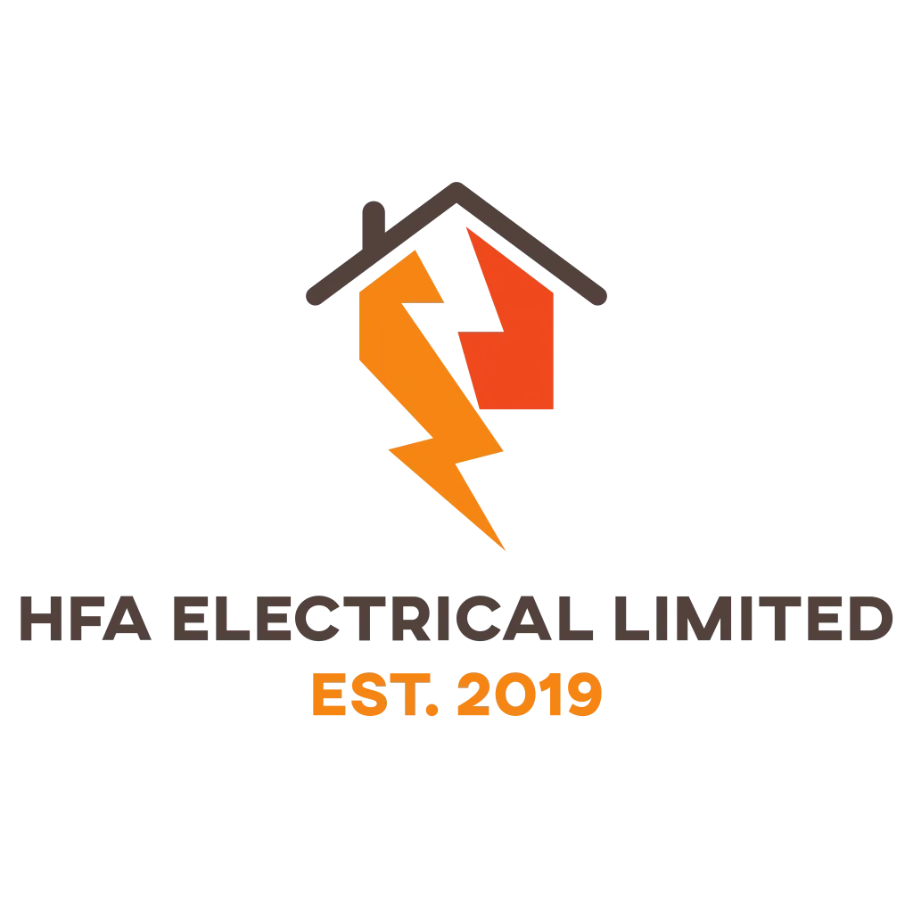 Logo of HFA Electrical Limited with a house and lightning bolt design.