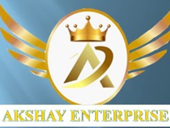 Golden winged logo with crown for Akshay Enterprise.
