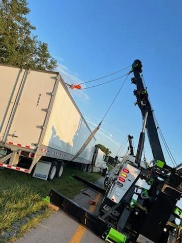 Rolled over Semi, 50 Ton Rotator