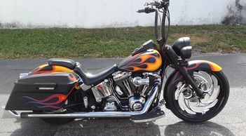 Custom paint by Mike Roberts, carlini apes, RC 23" front wheel, Nice Hard bags