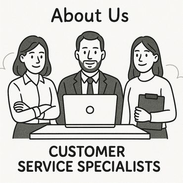 Illustration of three customer service specialists with a laptop and clipboard.