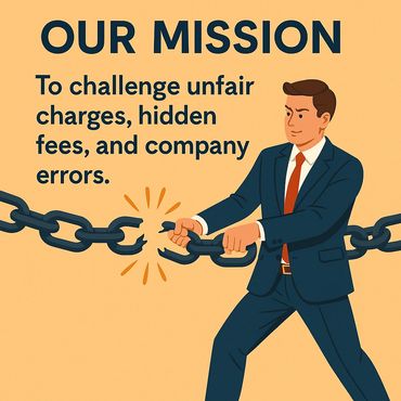 Businessman breaking chains symbolizing fighting unfair charges and errors.