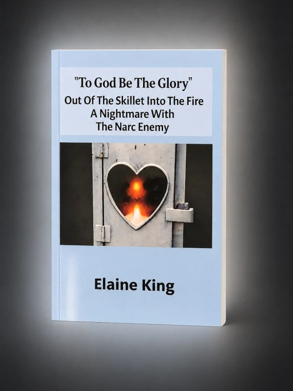 Book titled 'To God Be The Glory' by Elaine King with a heart-shaped fire image.