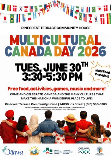 Poster for Multicultural Canada Day 2026 event with free food, games, and music.