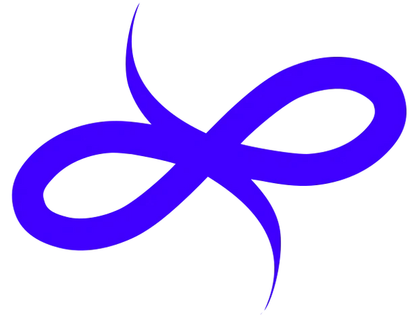 Abstract blue infinity symbol with curved extensions on a black background.